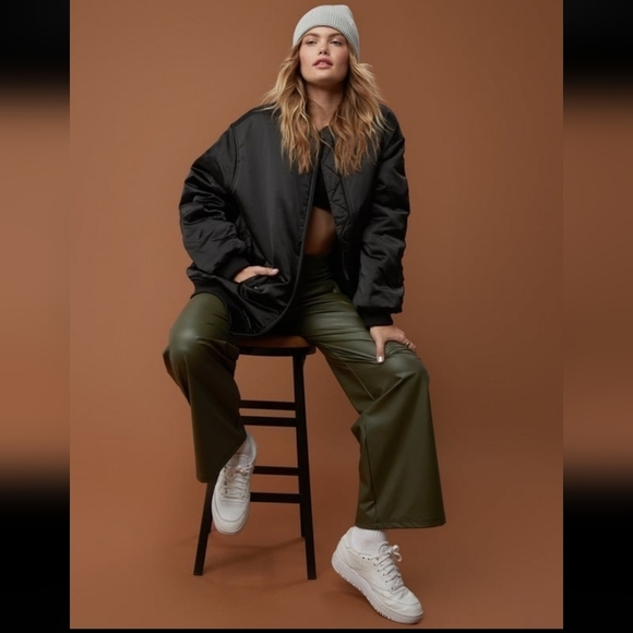 OFFLINE By Aerie Satin Bomber Jacket. THE FIT: Oversized fit. Longer length. Bla - Picture 1 of 10